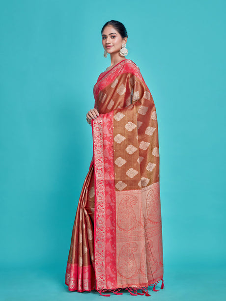 Mimosa Women's Woven Design Kanjivaram Style Art Silk Saree With Blouse Piece : SA0000393MRFREE