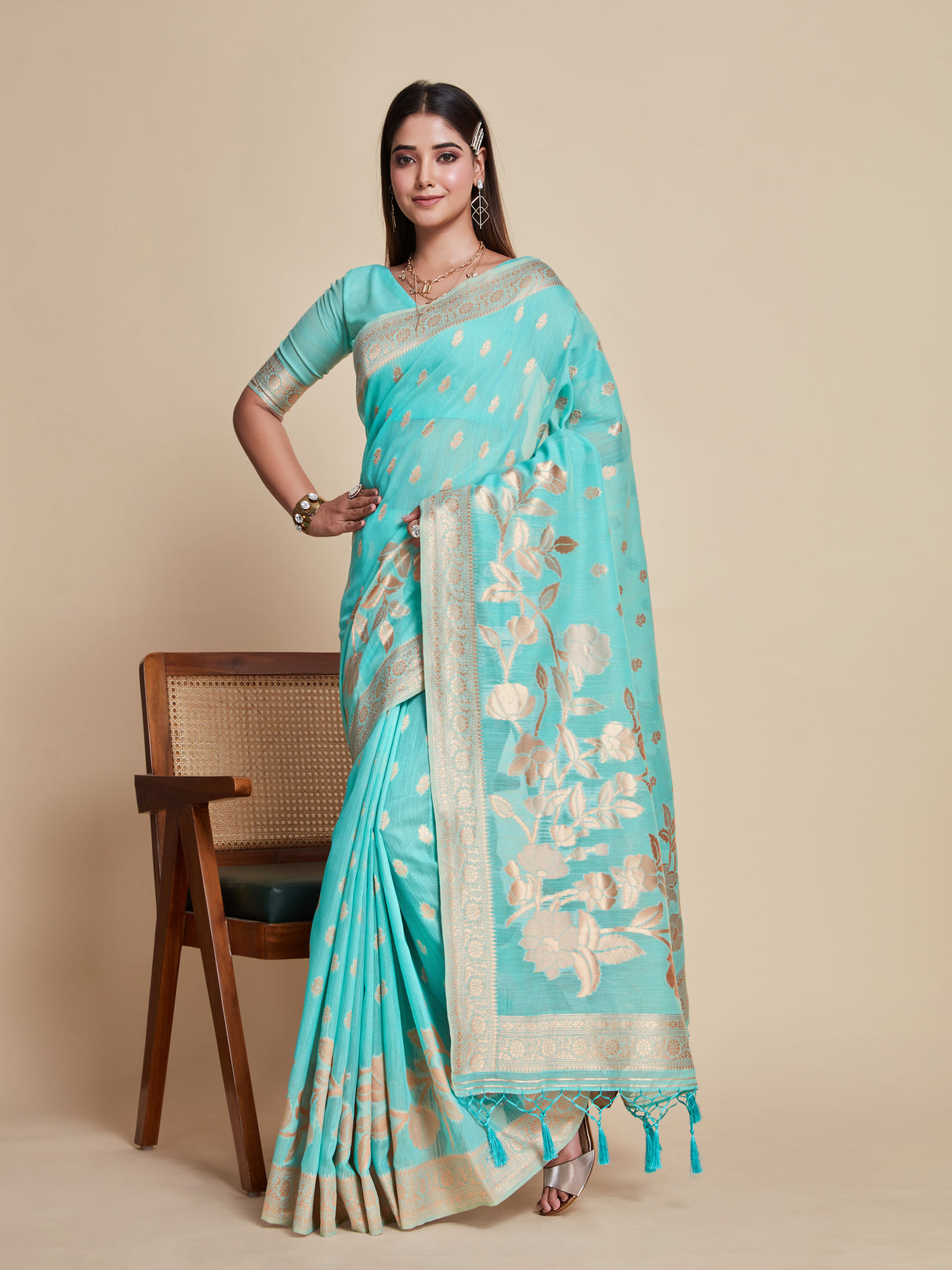 Mimosa Women's Woven Design Banarasi Style Poly Cotton Saree With Blouse Piece : SA00001079AN