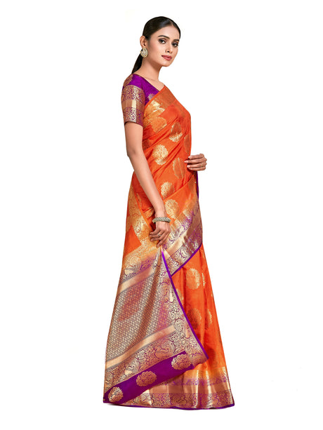 Mimosa Womens Art Silk Saree Kanjivaram Orange Color