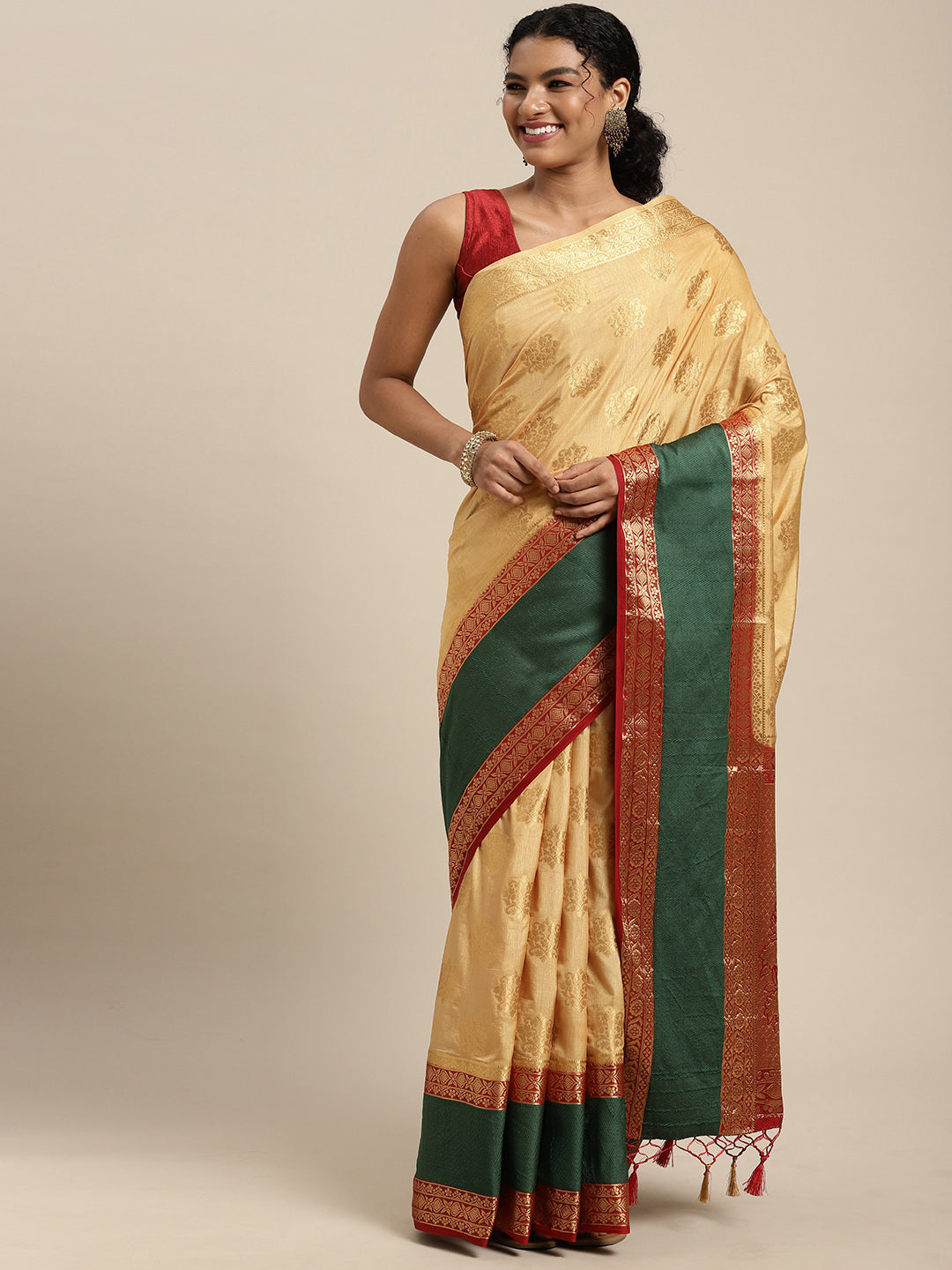 Mimosa Womens Art Silk Saree Kanjivaram Chiku Color