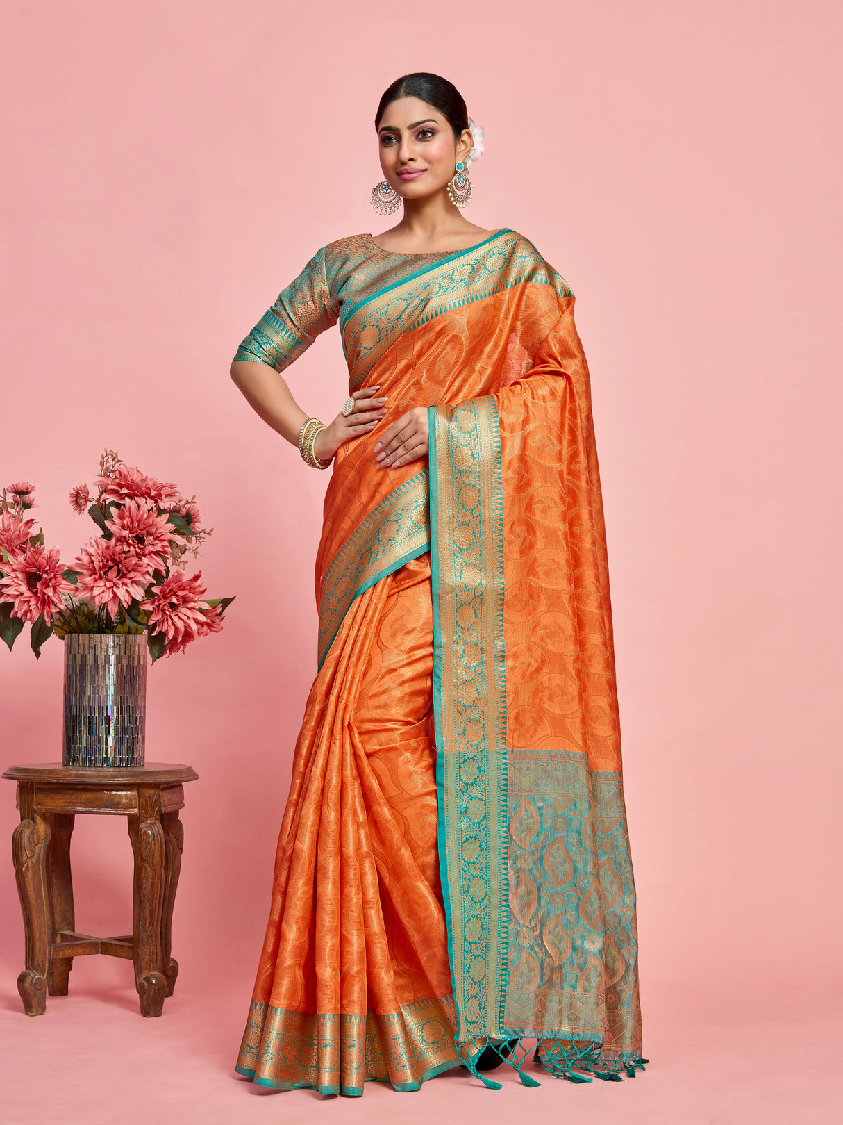 Mimosa Women's Woven Design Kanjivaram Art Silk Saree With Blouse Piece : SA00001229PCFREE