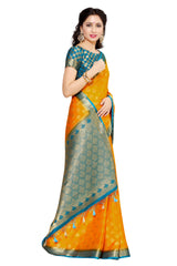 Mimosa Womens Crepe Saree Mysore Silk Gold Color