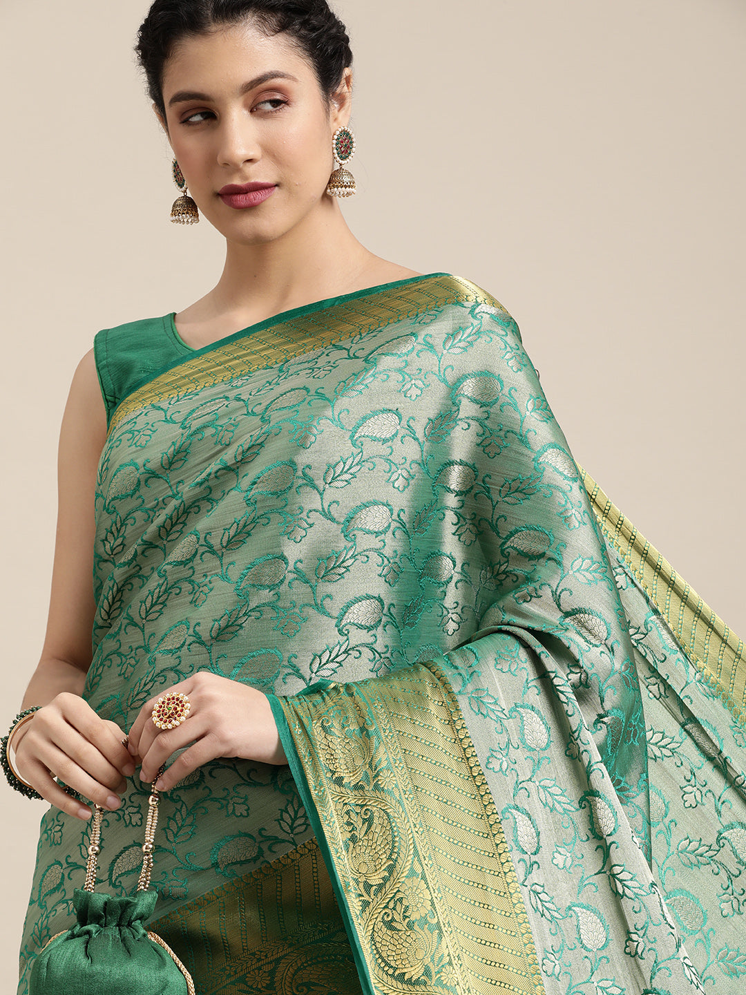 Mimosa Womens Art Silk Saree Kanjivaram Rama Color
