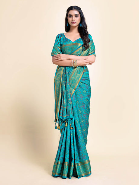Mimosa Womens Art Silk Saree Kanjivaram style Saffire Color