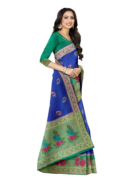 Mimosa Womens Art Silk Saree Patola Royal Blue Color