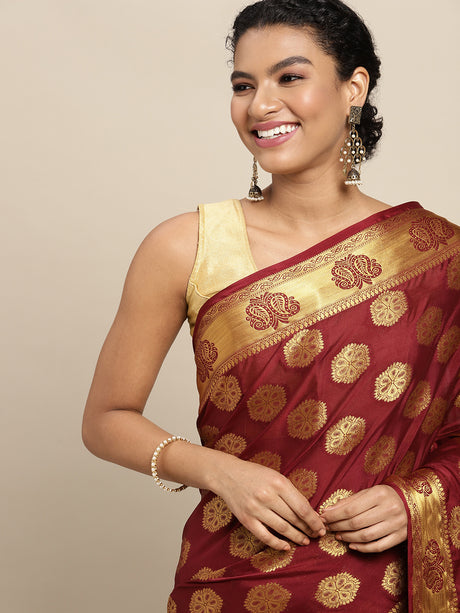 Mimosa Womens Crepe Saree Mysore Silk Chocolate Color