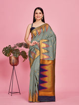 Mimosa Women's Woven Design Kanjivaram Style Art Silk Saree With Blouse Piece : SA00001386GYFREE