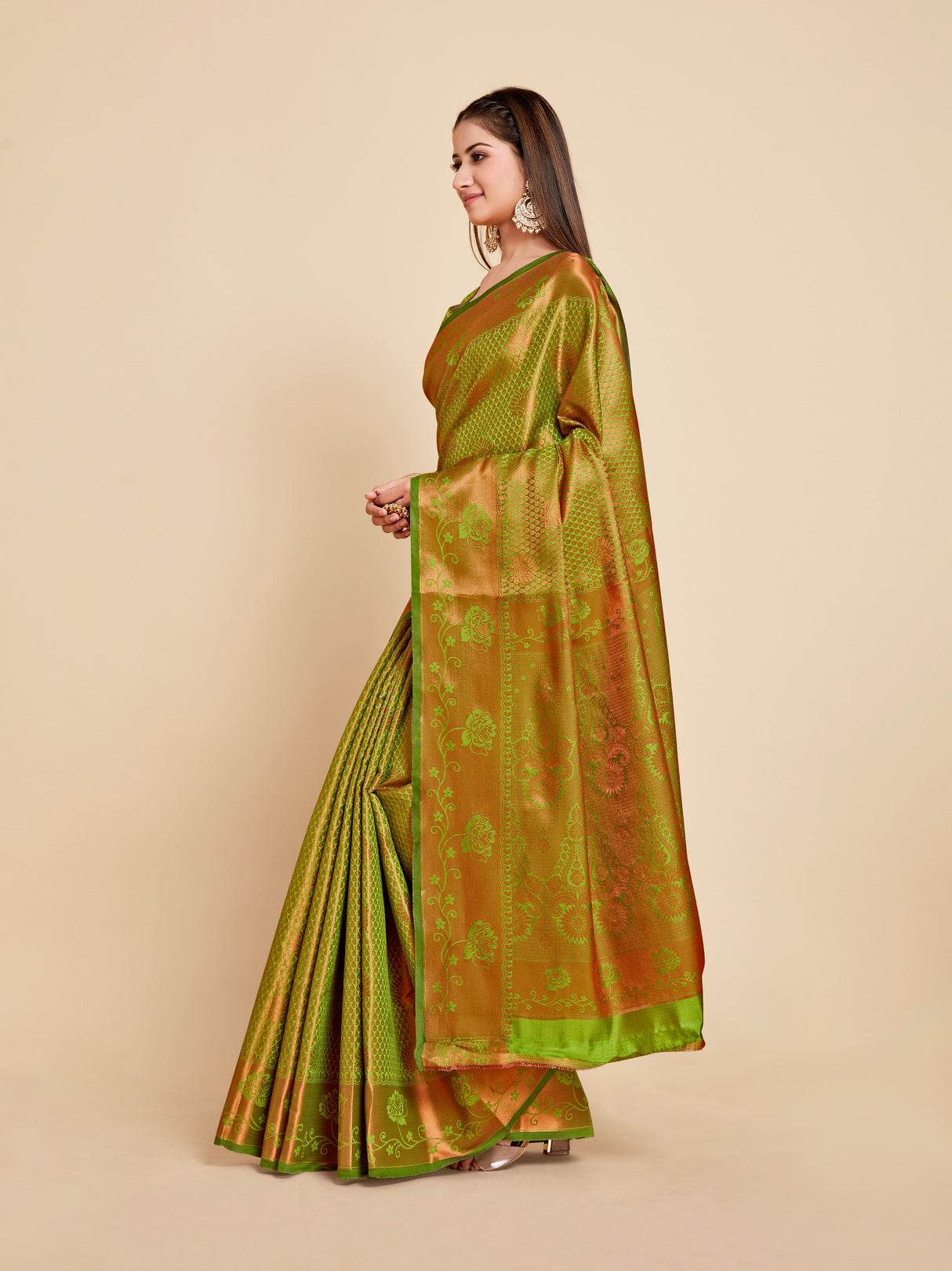 Mimosa Womens Art Silk Saree Kanjivaram Olive Color