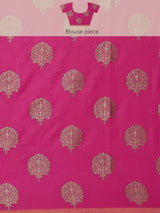 Mimosa Womens Linen Saree Banarasi style Rani Color