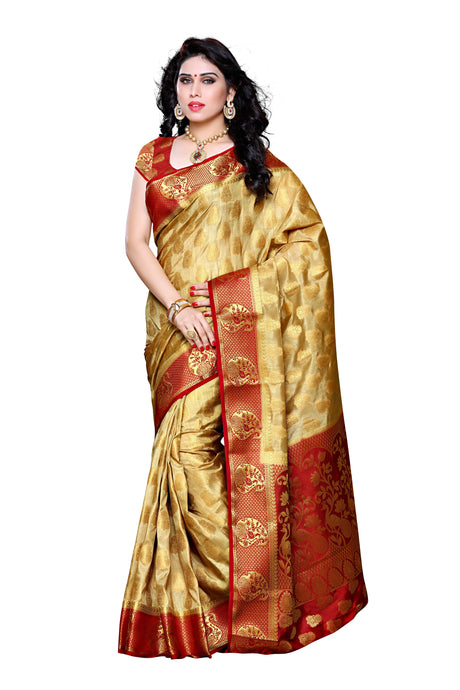 Mimosa Womens Art Silk Saree Kanjivaram Chiku Color