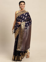 Mimosa Womens Art Silk Saree Kanjivaram Navy Blue Color