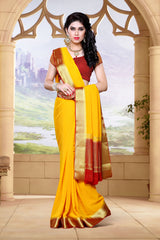 Mimosa Womens Chiffon Saree Kanjivaram style Gold Color