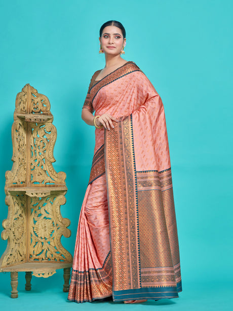 Mimosa Women's Woven Design Kanjivaram Style Art Silk Saree With Blouse Piece : SA00001388PCFREE