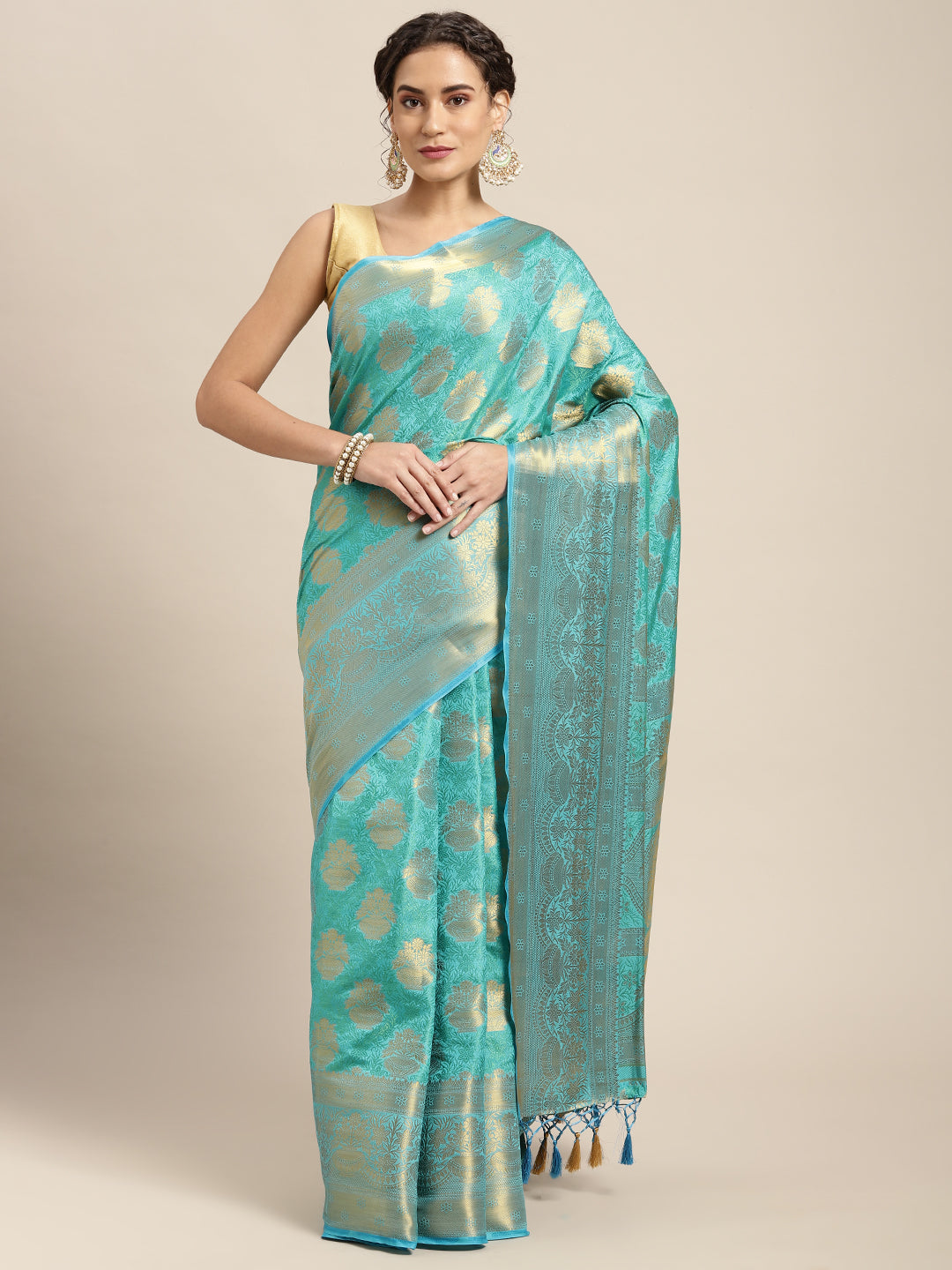 Mimosa Womens Art Silk Saree Kanjivaram Saffire Color