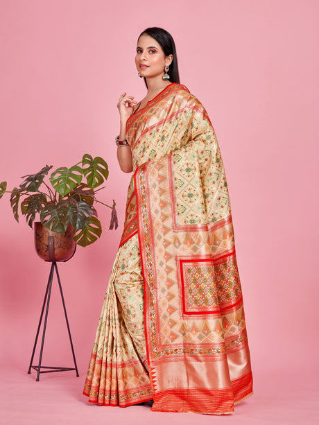 Mimosa Women's Woven Design Patola Style Art Silk Saree With Blouse Piece : SA00001378HWFREE