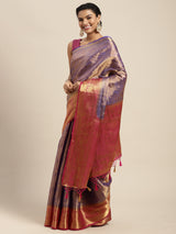 Mimosa Womens Art Silk Saree Kanjivaram Violet Color