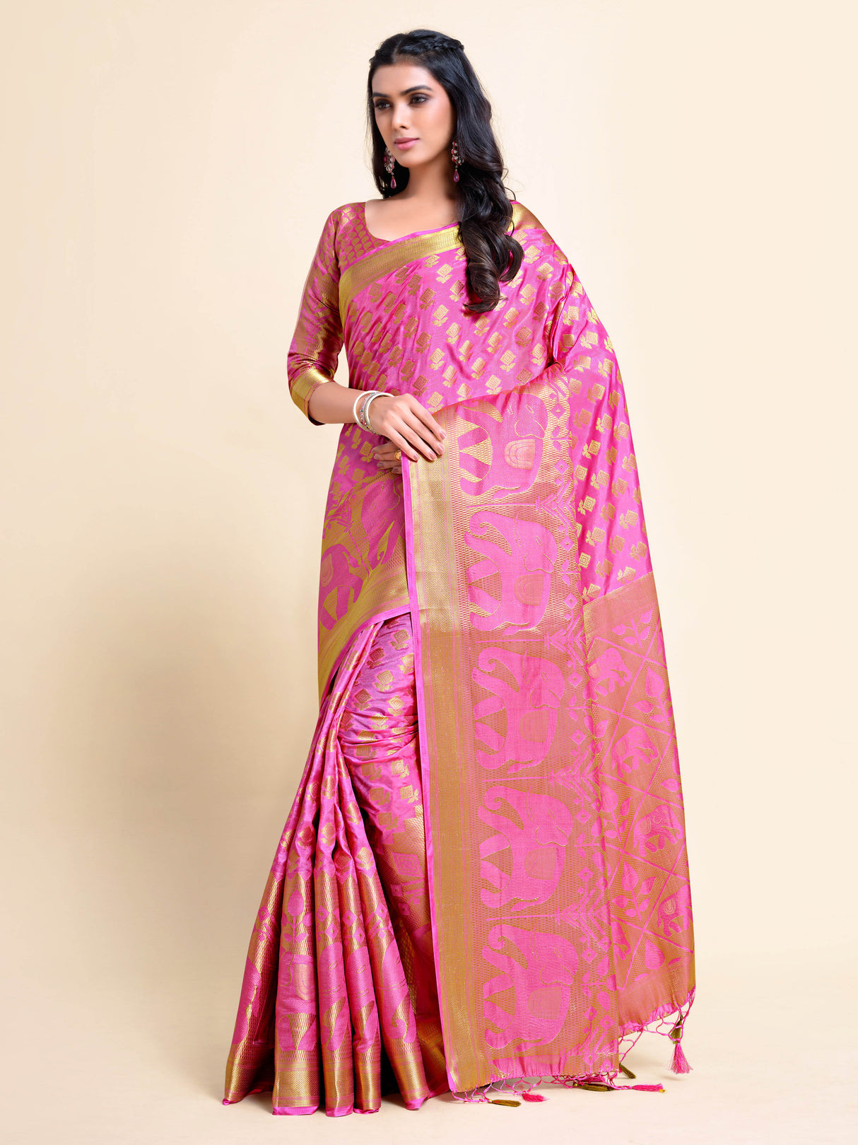 Mimosa Womens Art Silk Saree Kanjivaram Gajjari Color