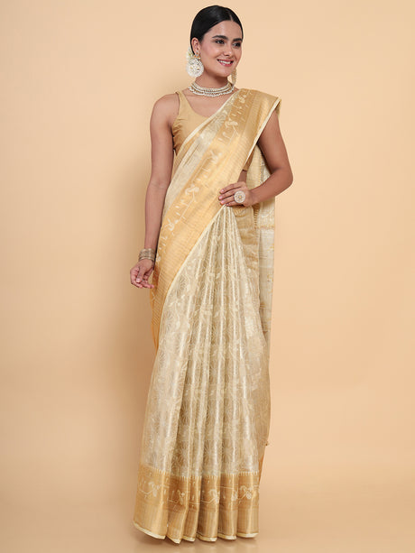 Mimosa Womens Art Silk Saree Kasavu Cream Color