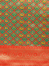 Mimosa Women's Woven Design Patola Style Art Silk Saree With Blouse Piece : SA00001345GRNFREE