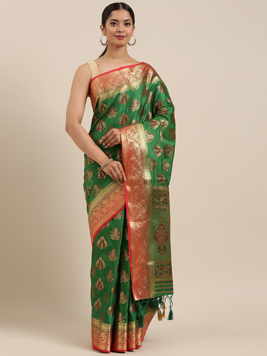 Mimosa Womens Art Silk Saree Kanjivaram Green Color