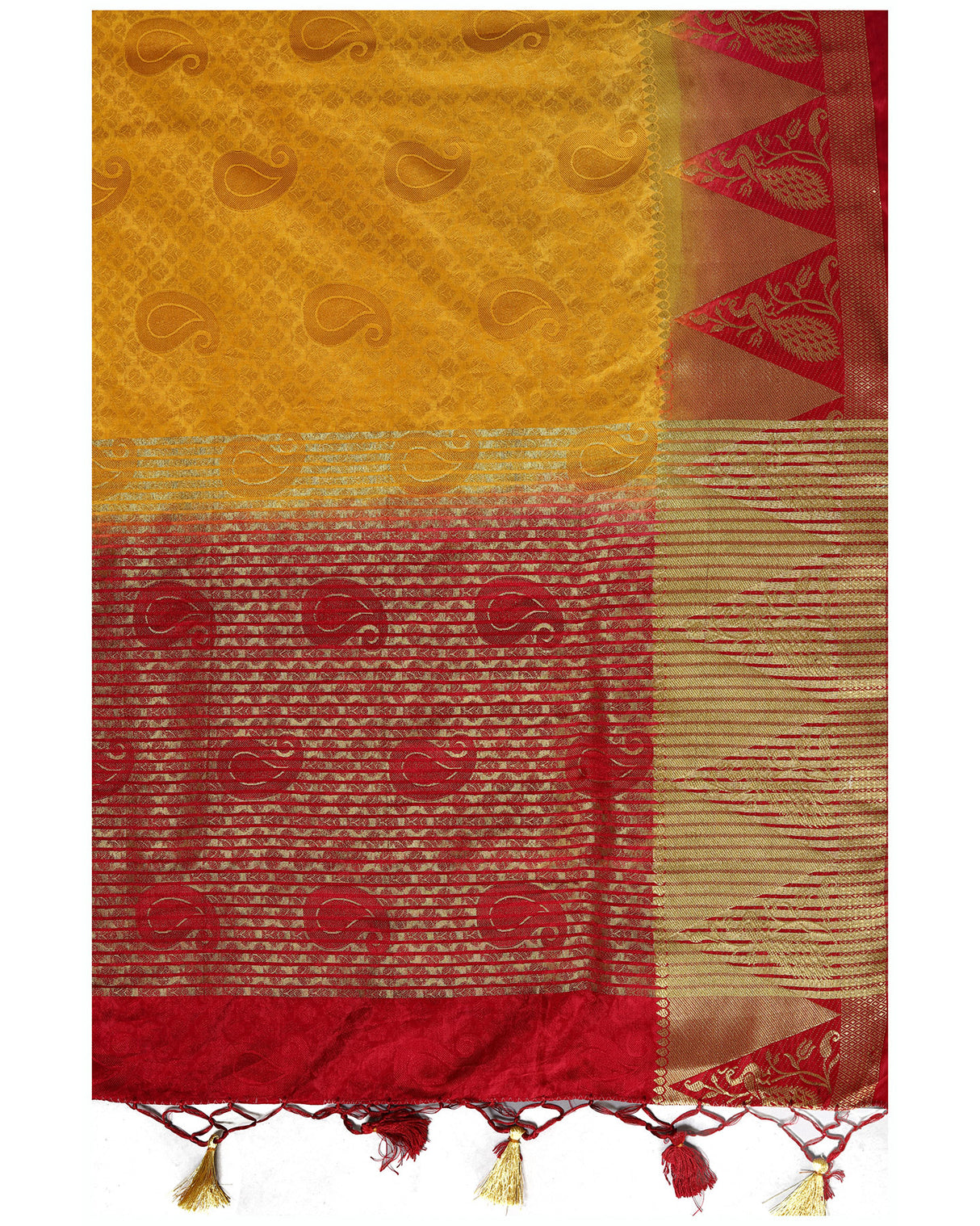 Mimosa Womens Tussar Silk Saree Kanjivaram style Mustard Color