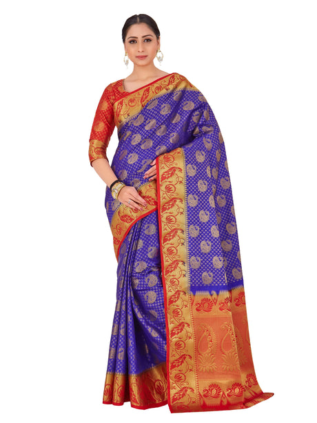 Mimosa Womens Art Silk Saree Kanjivaram Royal Blue Color