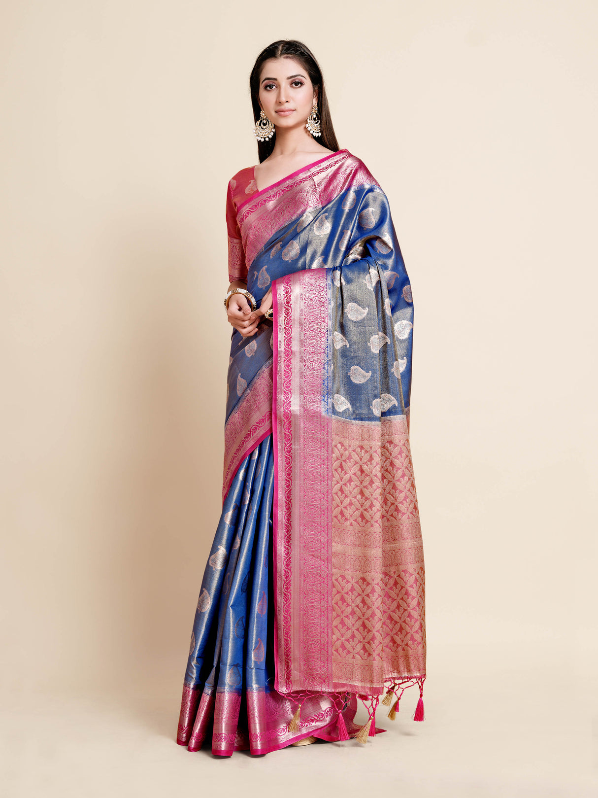 Mimosa Womens Art Silk Saree Kanjivaram Royal Blue Color
