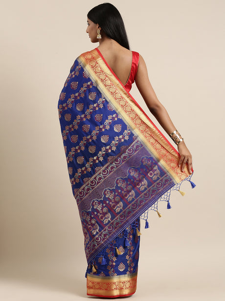 Mimosa Womens Art Silk Saree Kanjivaram Royal Blue Color