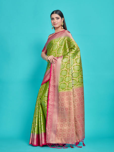 Mimosa Women's Woven Design Kanjivaram Style Art Silk Saree With Blouse Piece : SA0000385OLFREE