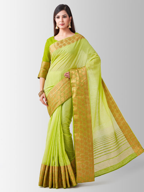 Mimosa Womens Linen Saree Kanjivaram style Pista Color