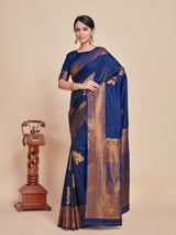 Mimosa Women's Woven Design Kanjivaram Style Art Silk Saree With Blouse Piece : SA00001384NVFREE