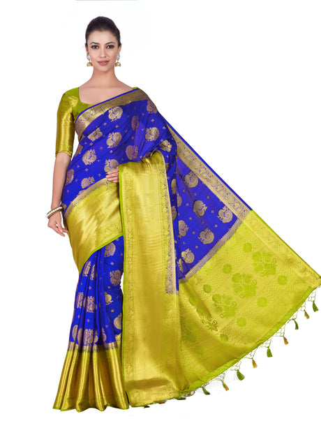 Mimosa Womens Art Silk Saree Kanjivaram Royal Blue Color