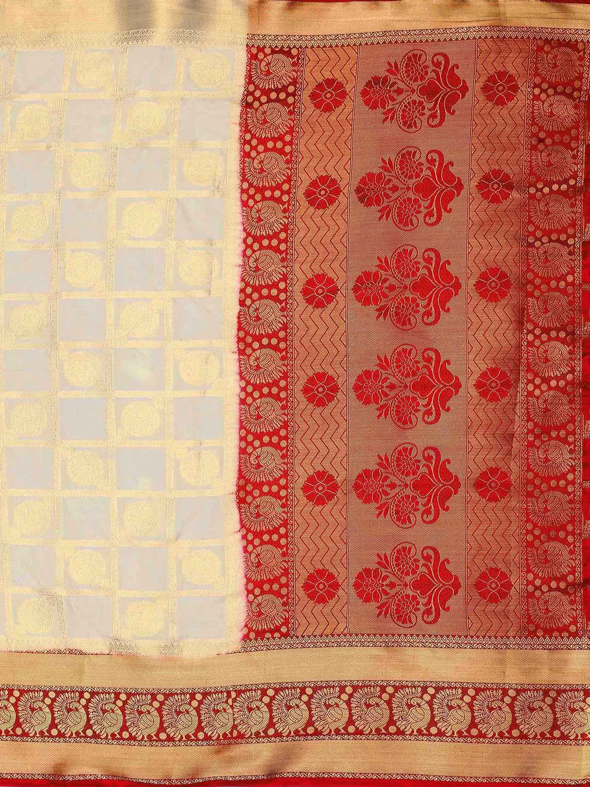 Mimosa Womens Art Silk Saree Kanjivaram Halfwhite Color