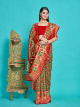 Mimosa Women's Woven Design Patola Style Art Silk Saree With Blouse Piece : SA00001344GRNFREE