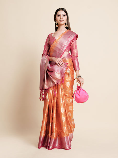 Mimosa Womens Art Silk Saree Kanjivaram Peach Color