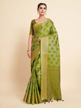 Mimosa Womens Art Silk Saree Kanjivaram Olive Color