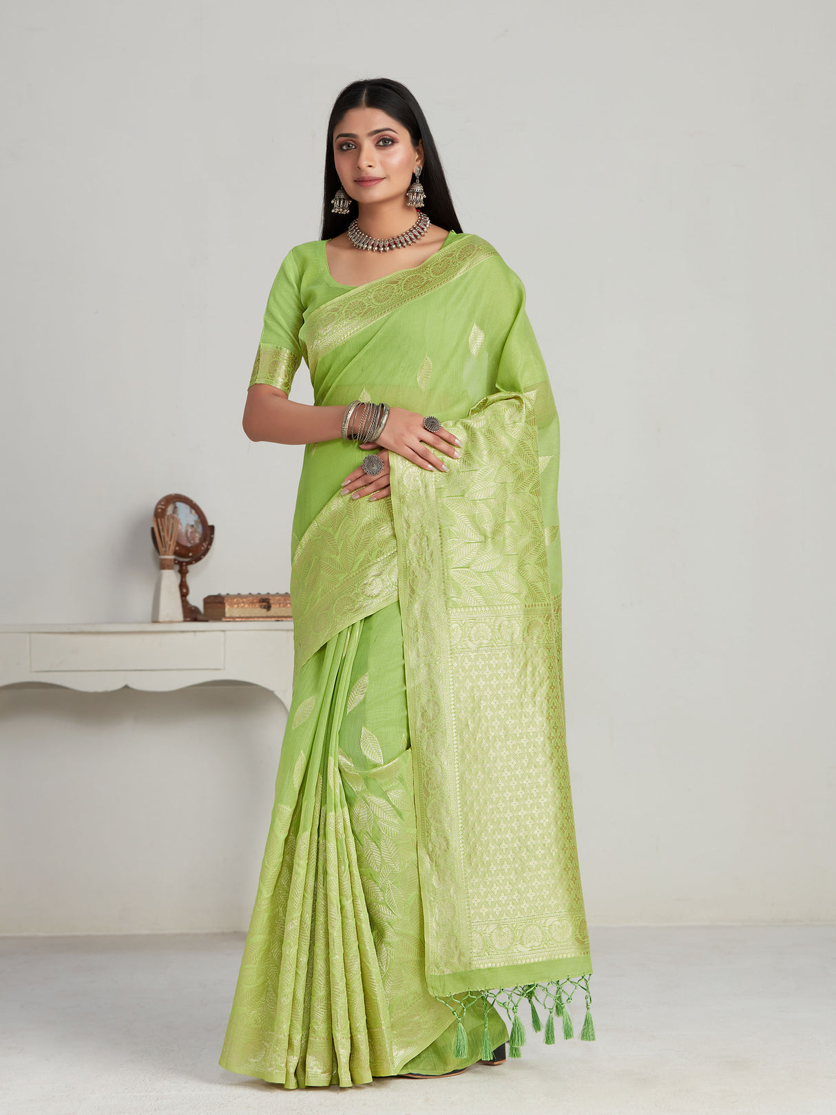 Mimosa Women's Woven Design Banarasi Style Poly Cotton Saree With Blouse Piece : SA00001077LR