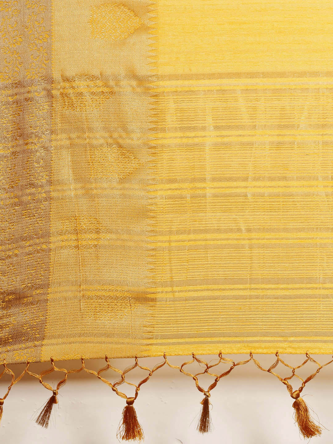 Mimosa Womens Raw Silk Saree Kanjivaram style Yellow Color