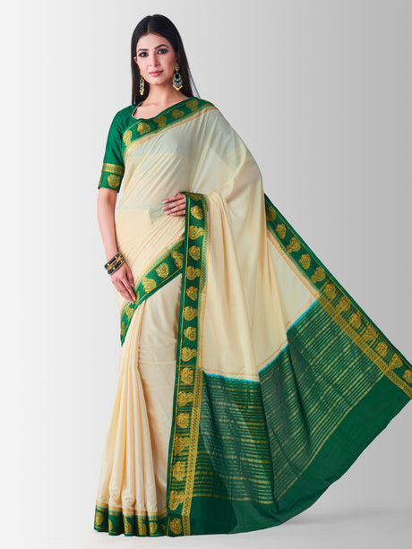 Mimosa Womens Crepe Saree Mysore Silk Halfwhite Color