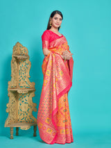 Mimosa Women's Woven Design Patola Style Art Silk Saree With Blouse Piece : SA00001344GDFREE