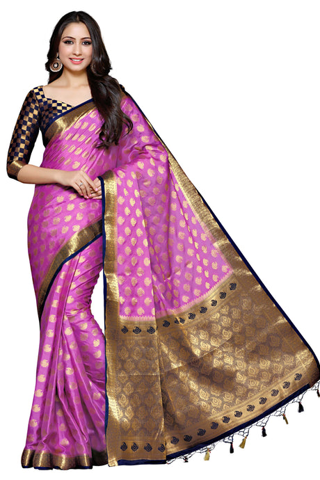 Mimosa Womens Crepe Saree Mysore Silk Levander Color