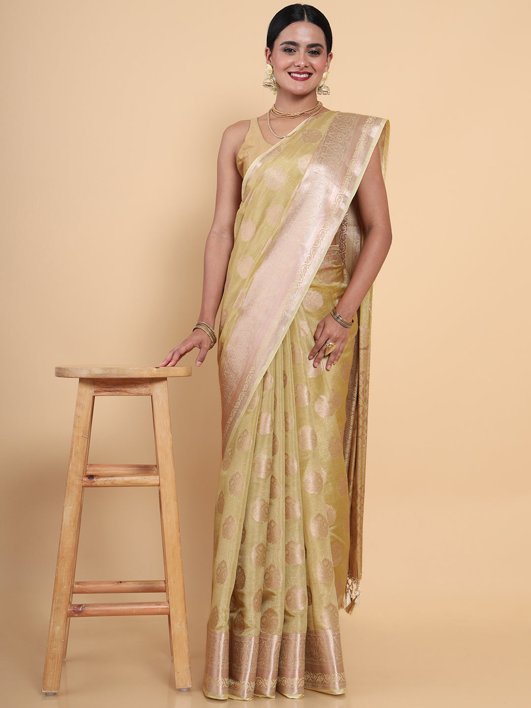 Mimosa Womens Art Silk Saree Kasavu Cream Color