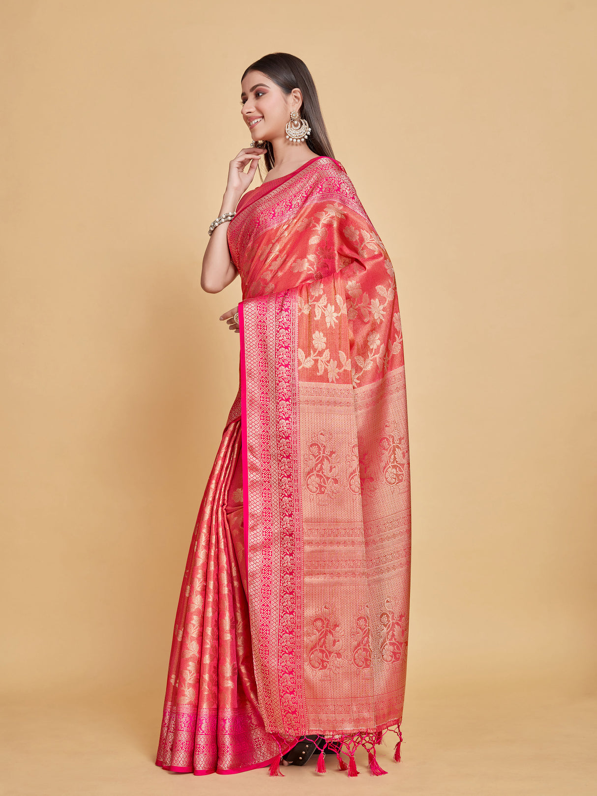 Mimosa Women's Woven Design Kanjivaram Style Art Silk Saree With Blouse Piece : SA0000374RNFREE