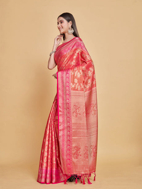 Mimosa Women's Woven Design Kanjivaram Style Art Silk Saree With Blouse Piece : SA0000374RNFREE
