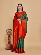 Mimosa Women's Woven Design Kanjivaram Style Art Silk Saree With Blouse Piece : SA00001290GRNFREE