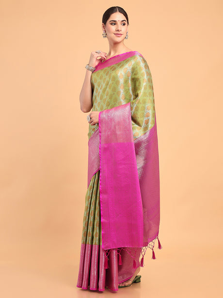 Mimosa Women's Woven Design Kanjivaram Art Silk Saree With Blouse Piece : SA00001118OLFREE