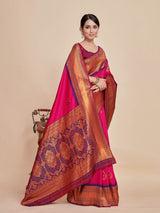 Mimosa Women's Woven Design Kanjivaram Style Art Silk Saree With Blouse Piece : SA00001377RNFREE