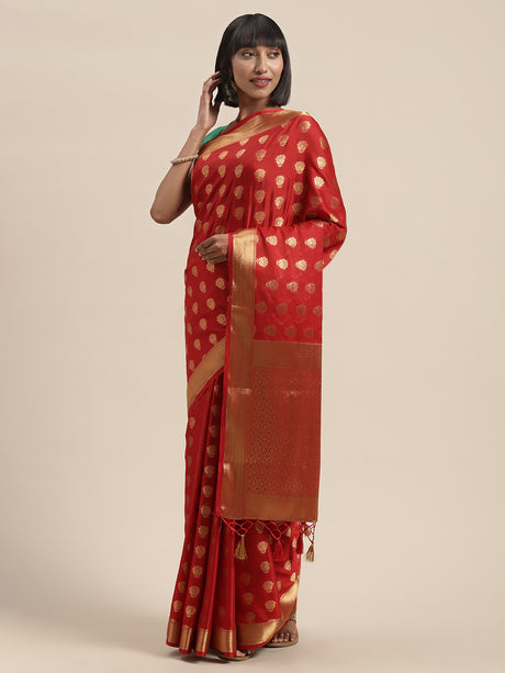 Mimosa Womens Crepe Saree Mysore Silk Red Color