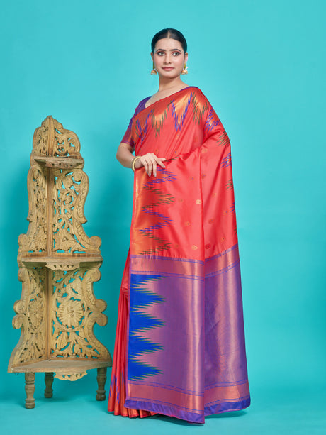 Mimosa Women's Woven Design Kanjivaram Style Art Silk Saree With Blouse Piece : SA00001386GJFREE