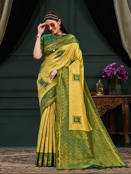 Mimosa Women's Woven Design Kanjivaram Art Silk Saree With Blouse Piece : SA0000898PS